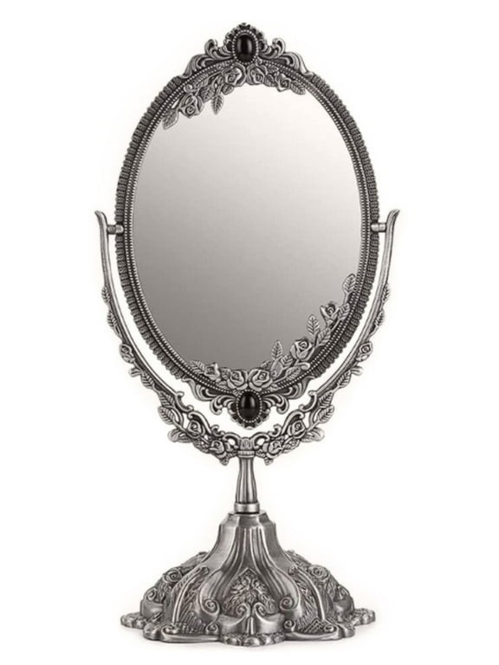 Vintage Ornate Silver Oval Vanity Mirror - Elegant Tabletop Accent